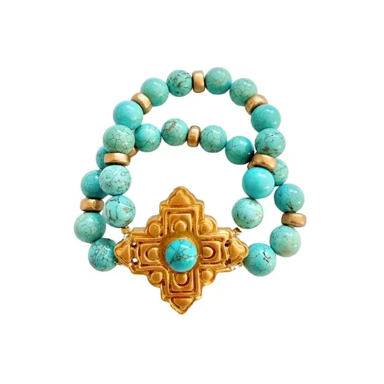 HIDDEN TRUTH JEWELRY TURQUOISE JADE W/ ELLIE CROSS GEM BRACELET