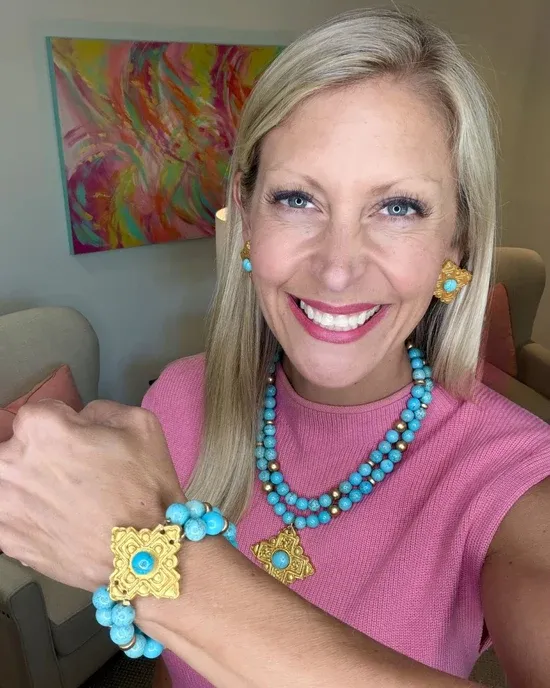 HIDDEN TRUTH JEWELRY TURQUOISE JADE W/ ELLIE CROSS GEM BRACELET