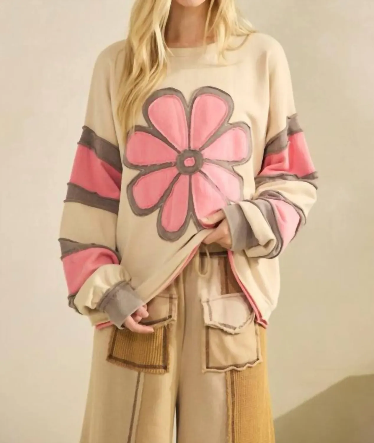 SAGE + FIG GROOVY BLOOM PULLOVER-CREAM