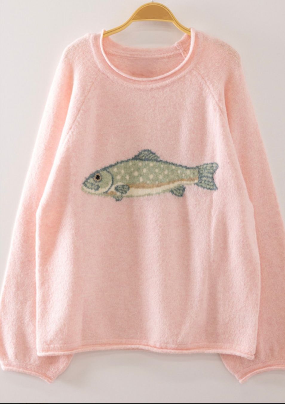 VERY J FISH INTARSIA COZY SWEATER-PINK, Size: S