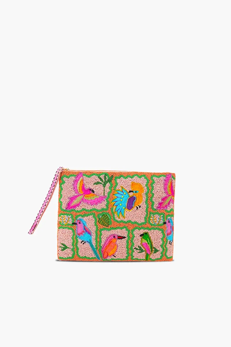 AMERICA &amp; BEYOND BEADED WRISTLET CLUTCH-PARADISE FOUND BIRDS
