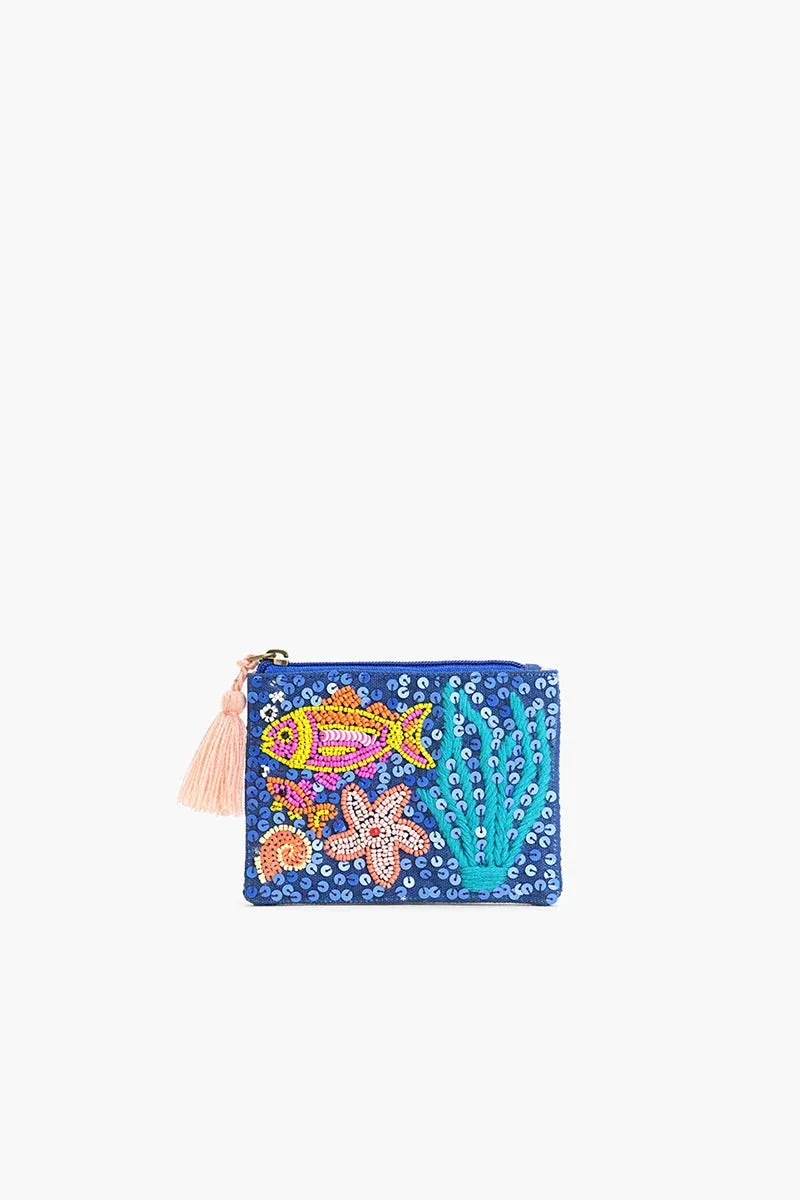 AMERICA &amp; BEYOND HAND BEADED COIN POUCH- OCEAN BLISS