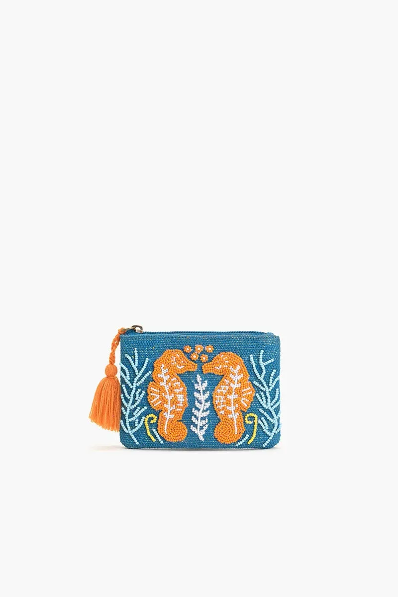 AMERICA &amp; BEYOND BEADED COIN POUCH-SEAHORSE TEAL