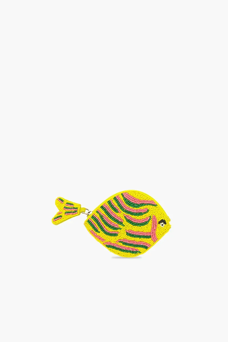 AMERICA &amp; BEYOND FISH &amp; FINS MINI COIN POUCH- YELLOW  TROPIC