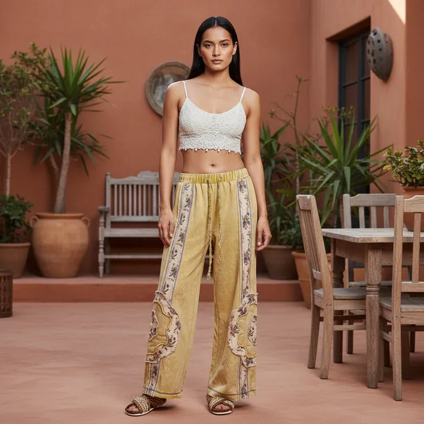 POL CLOTHING VINTAGE-INSPIRED WIDE-LEG PANT-LEMON