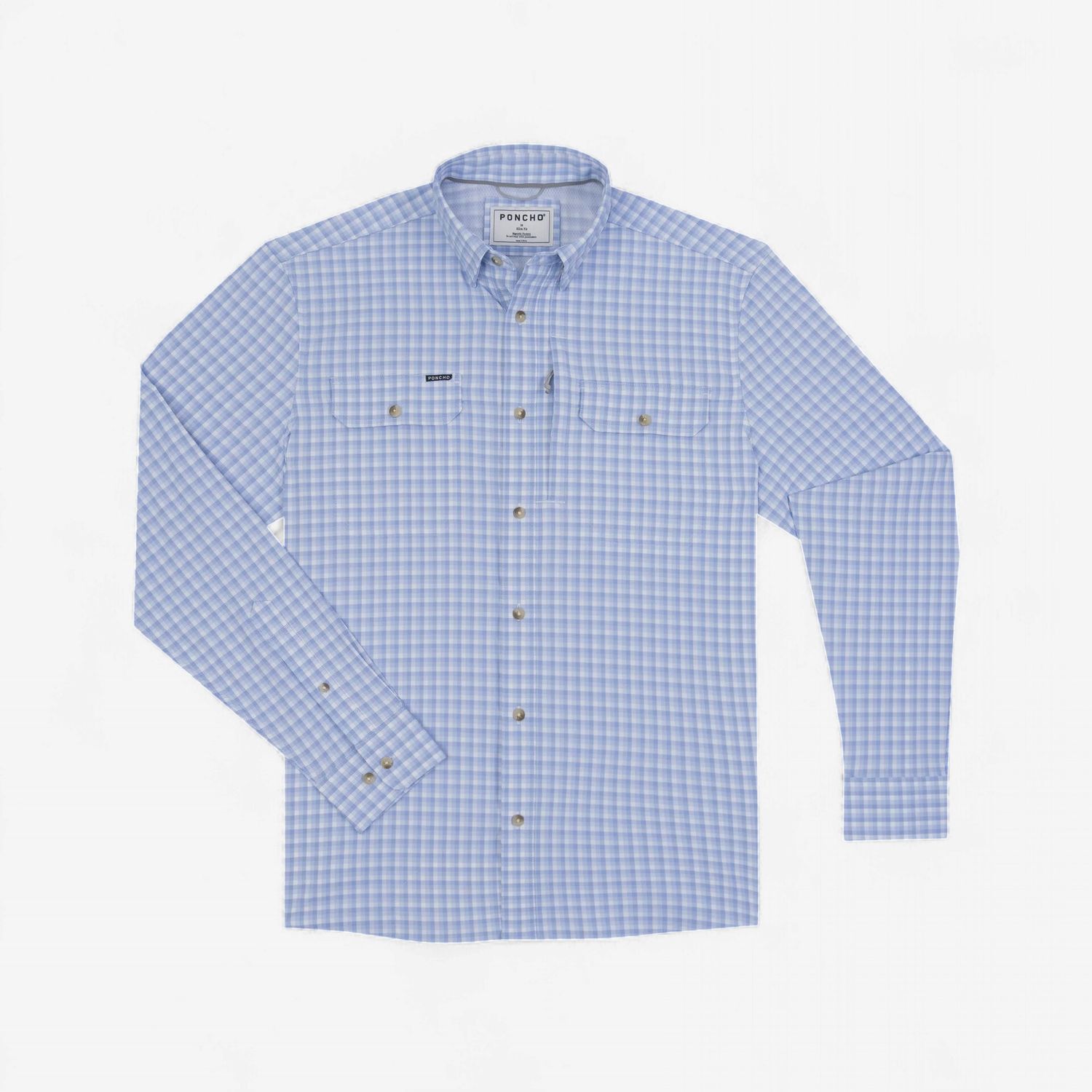 PONCHO THE WAHOO REGULAR LS- BLUE/WHITE PLAID