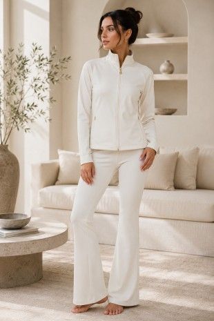 ARYEH MOCK NECK ZIP-UP JACKET &amp; FLARE PANT SET-SAND