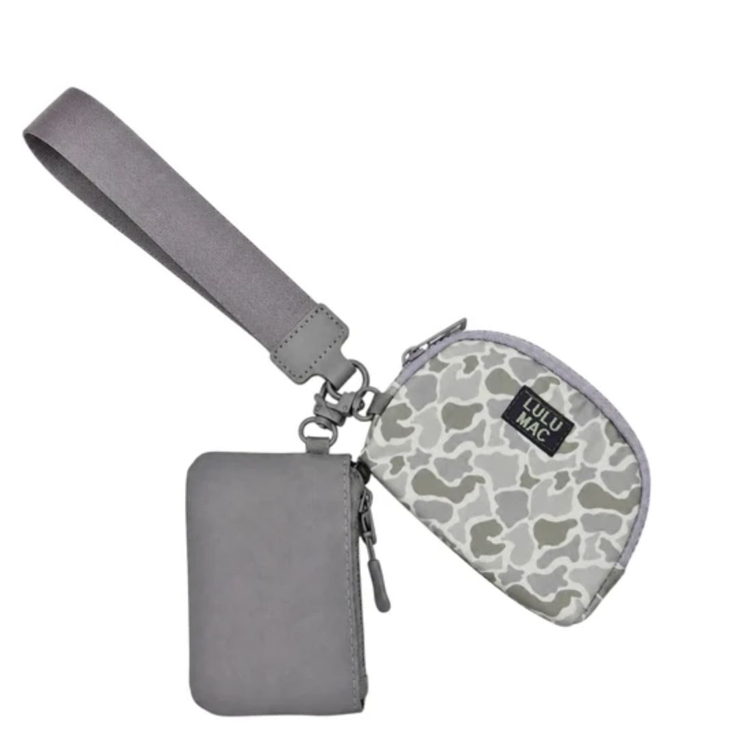 LULU MAC GREY/WHITE CAMO DOUBLE POUCH WRISTLET