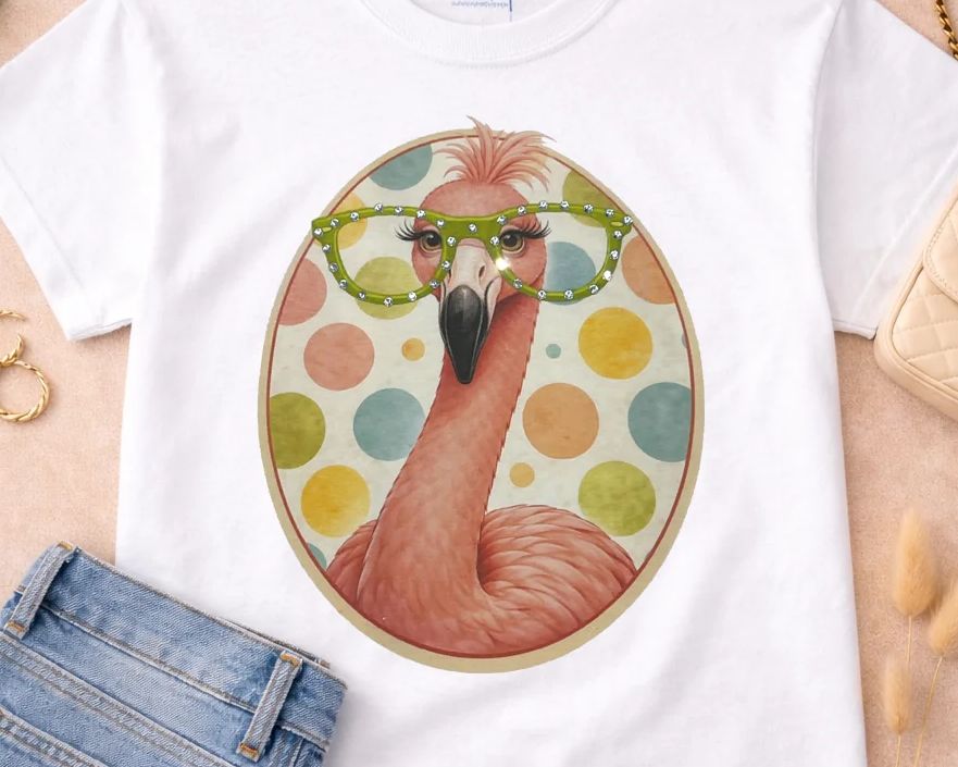 FLAMINGO SPECS W/RHINESTONES BOXY TEE-WHITE