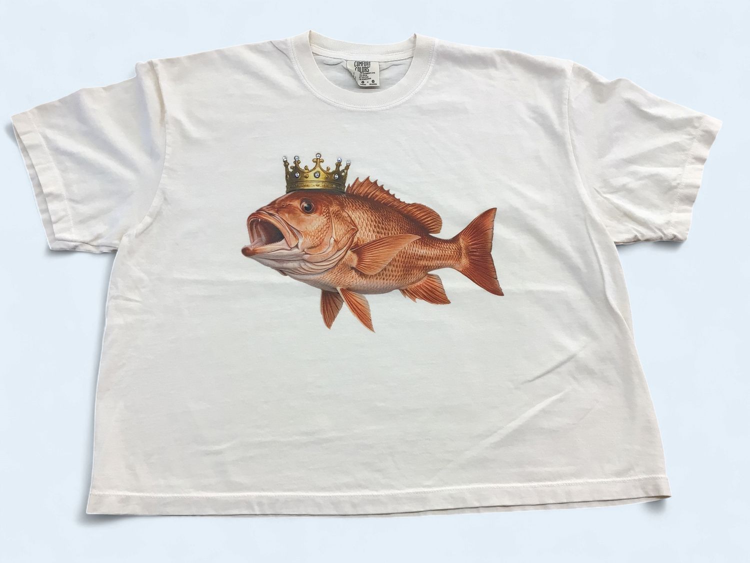 FISH CROWN W/ RHINESTONES BOXY TEE-IVORY