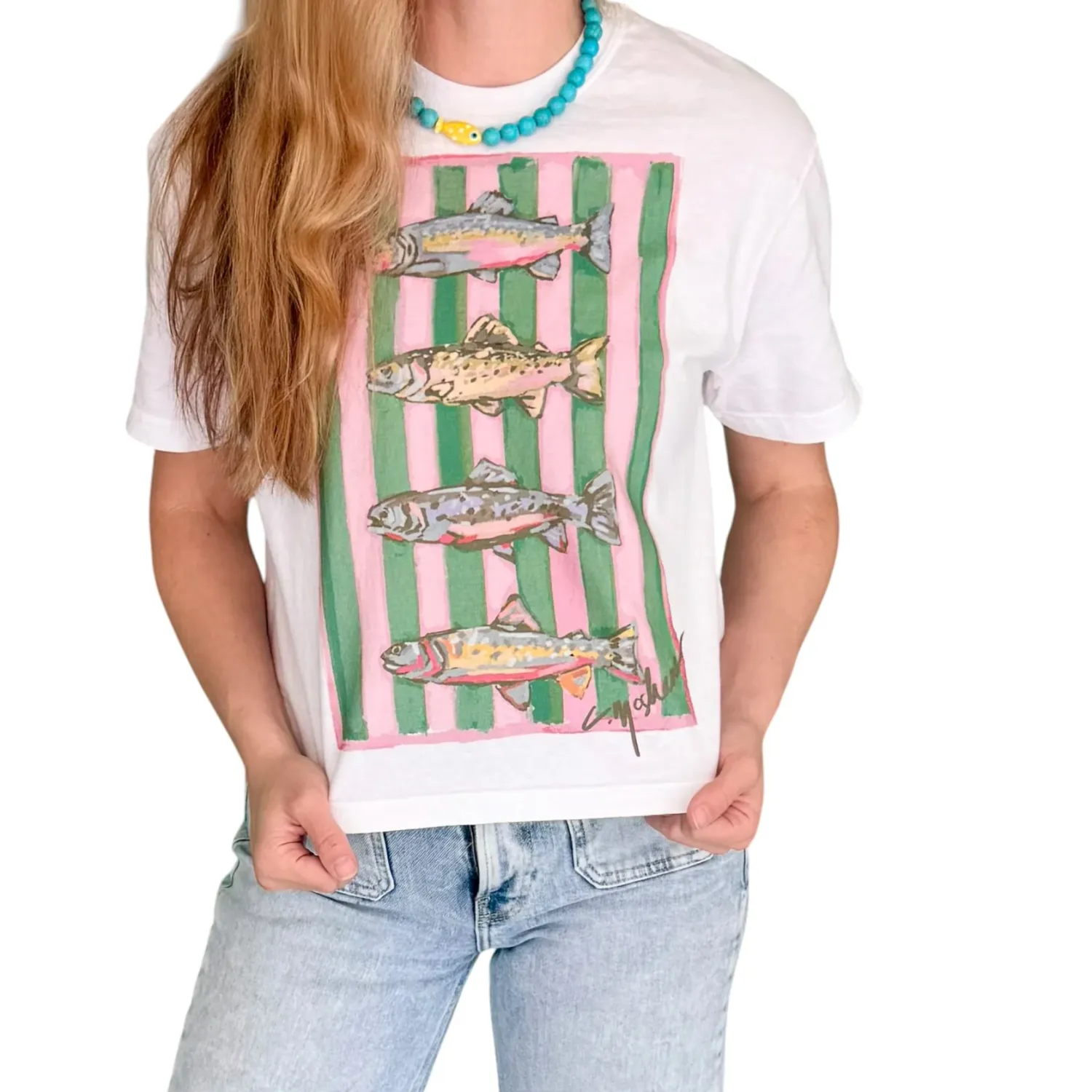 “REEL CUTE” ART BOXY TEE- WHITE