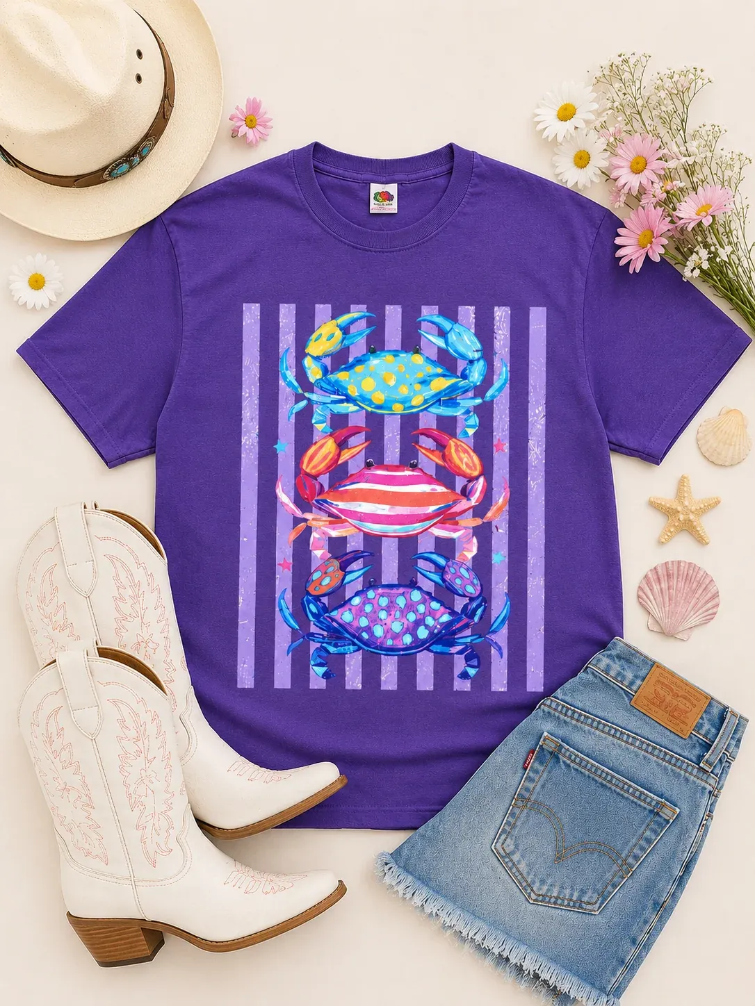 CRAB STRIPES GRAPHIC TEE-PURPLE