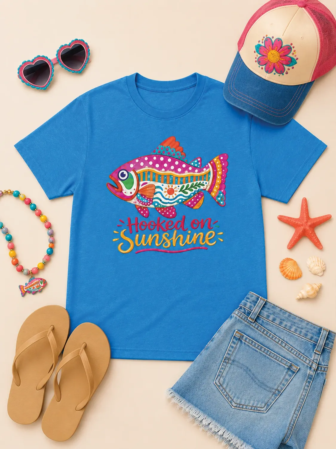 HOOKED ON SUNSHINE FISH BURNOUT TEE-BLUE