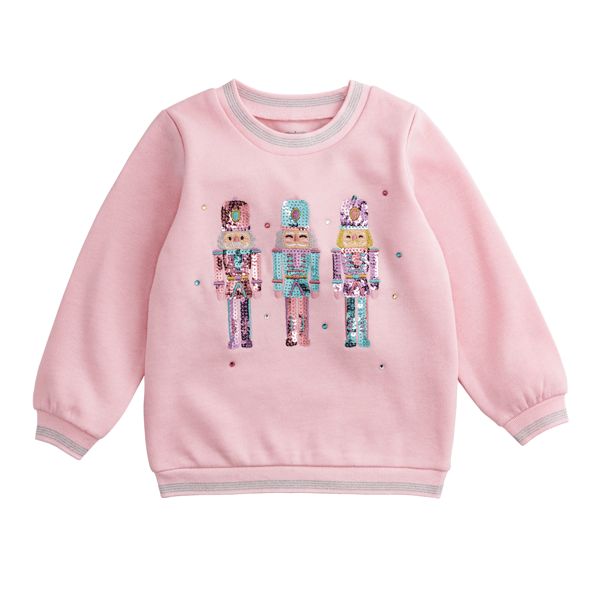MUD PIE NUTCRACKER SEQUIN SWEATSHIRT-PINK