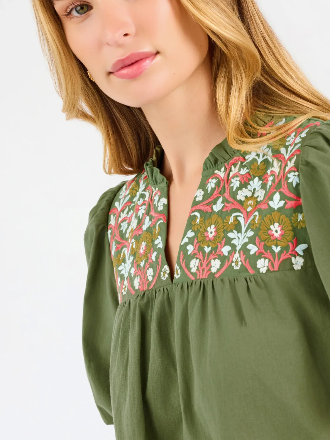 MARY SQUARE MAKAYLA  EMBROIDERED TOP-OLIVE