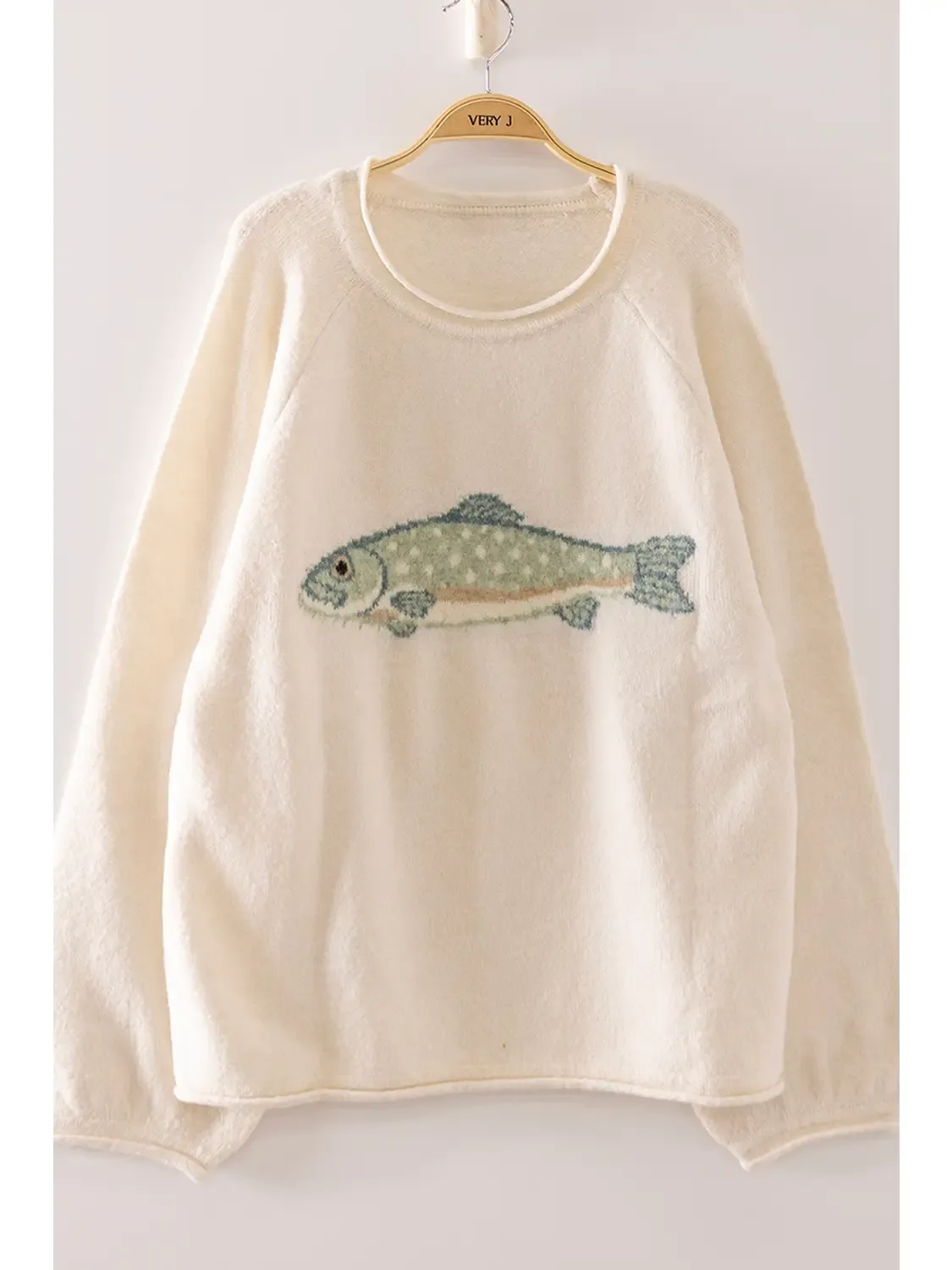 VERY J FISH INTARSIA  COZY SWEATER-CREAM