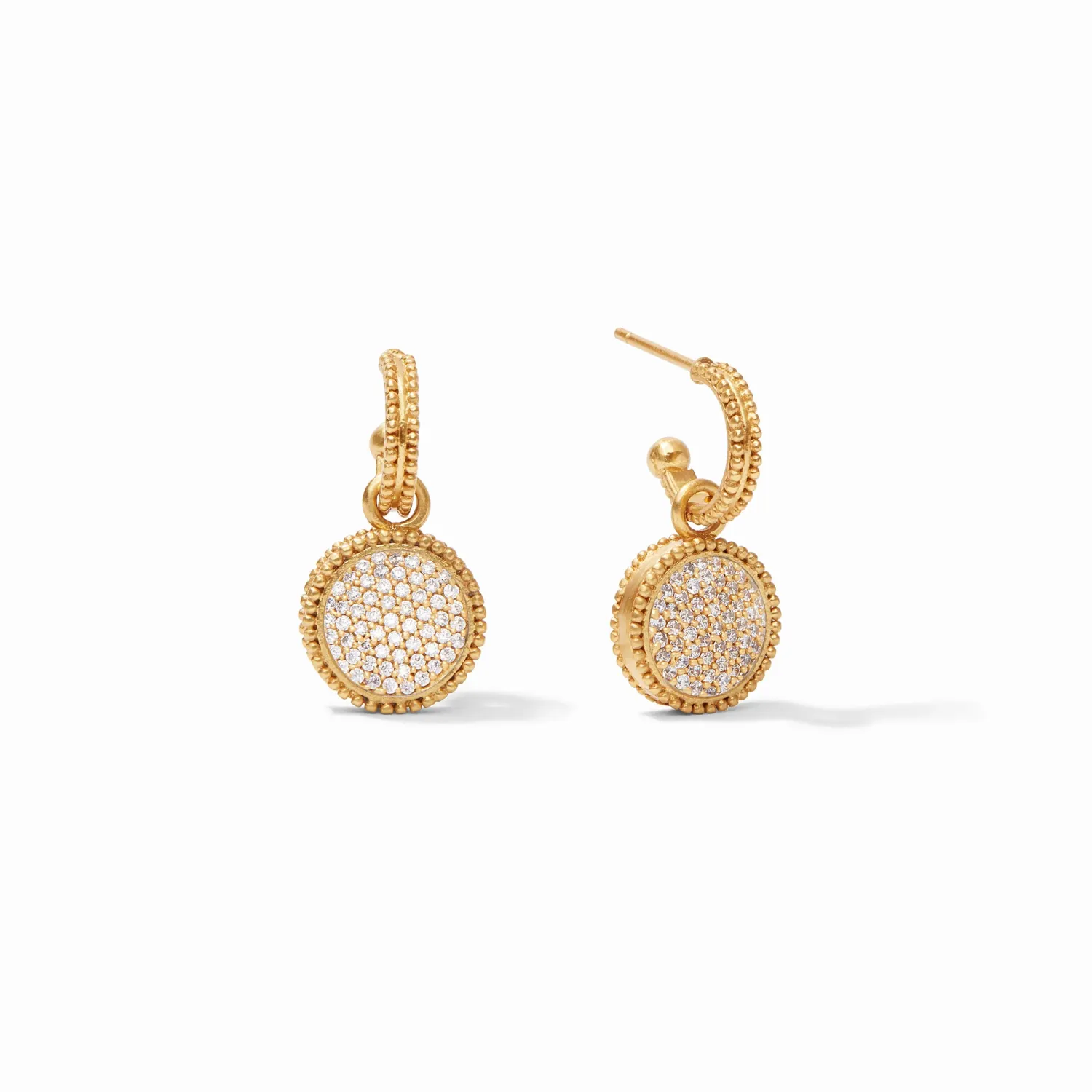 JULIE VOS FLEUR-DE-LIS PAVE HOOP &amp; CHARM EARRING-CUBIC ZIRCONIA GOLD OS