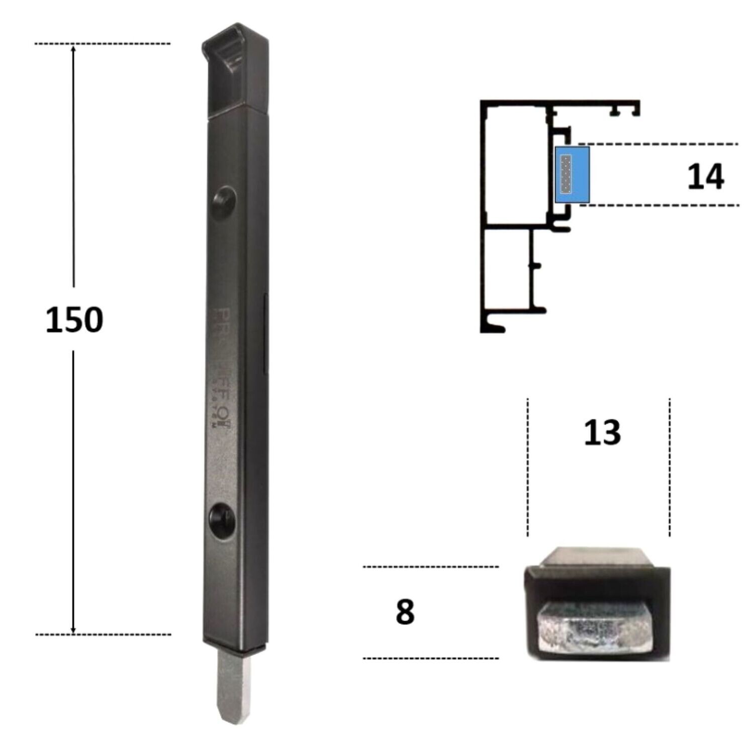 BLOQUEUR SEMI-FIXE, LG 150 mm POUR PROFIL A GORGE 14 mm, NOIR
