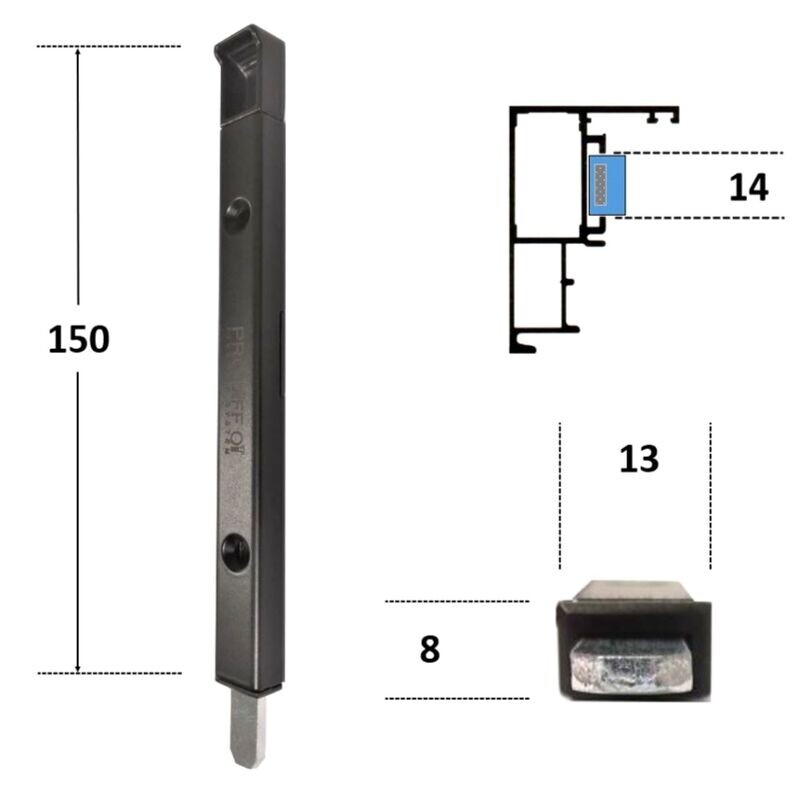 BLOQUEUR SEMI-FIXE, LG 150 mm POUR PROFIL A GORGE 14 mm, NOIR