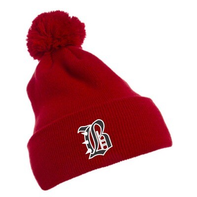 Bowie Embroidered Beanie (With Pom) - Red