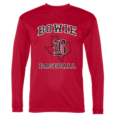 Bowie Baseball TX Outline Long Sleeve T-Shirt - Red