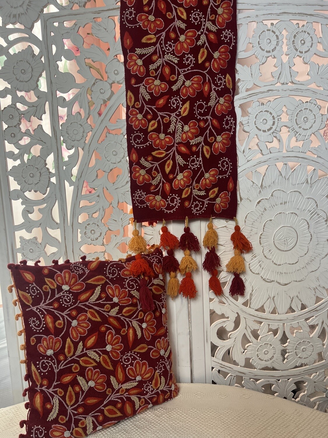 Camino de mesa de lana Peruano Rojo naranja