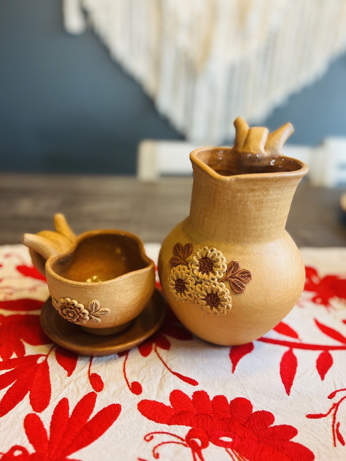 Jarra y taza Atzompa corazón