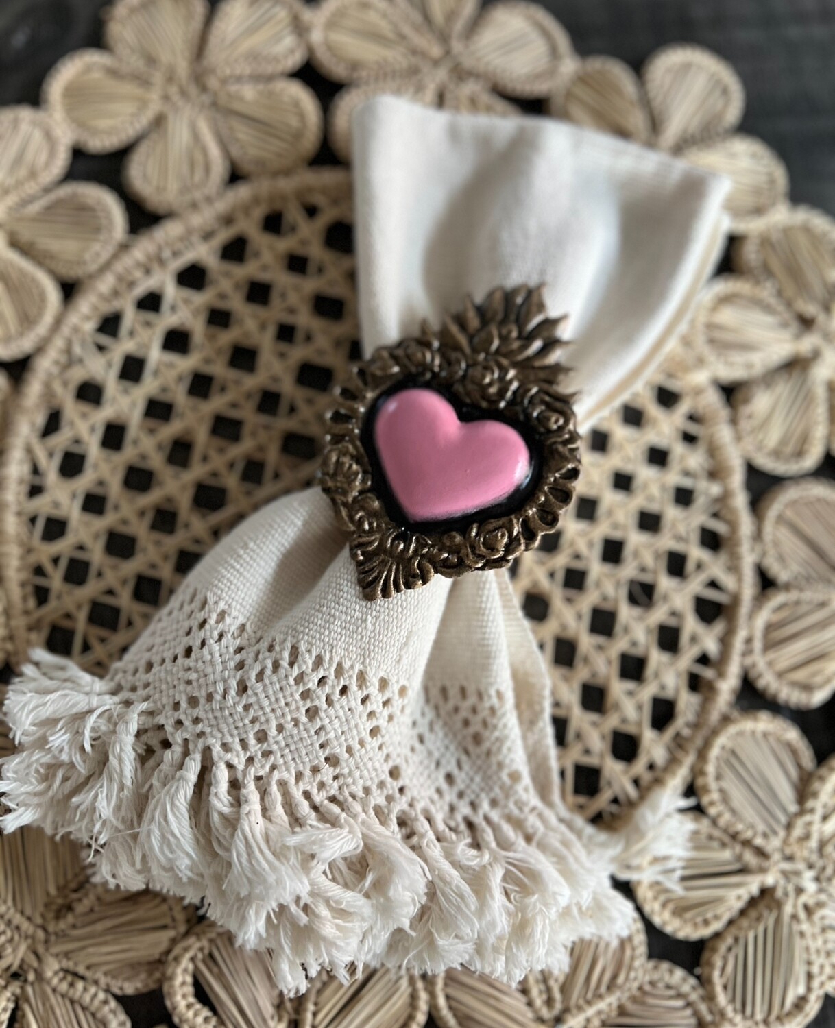 Anillos de Ojalata Set 4 Corazon PALO ROSA  VIEJO