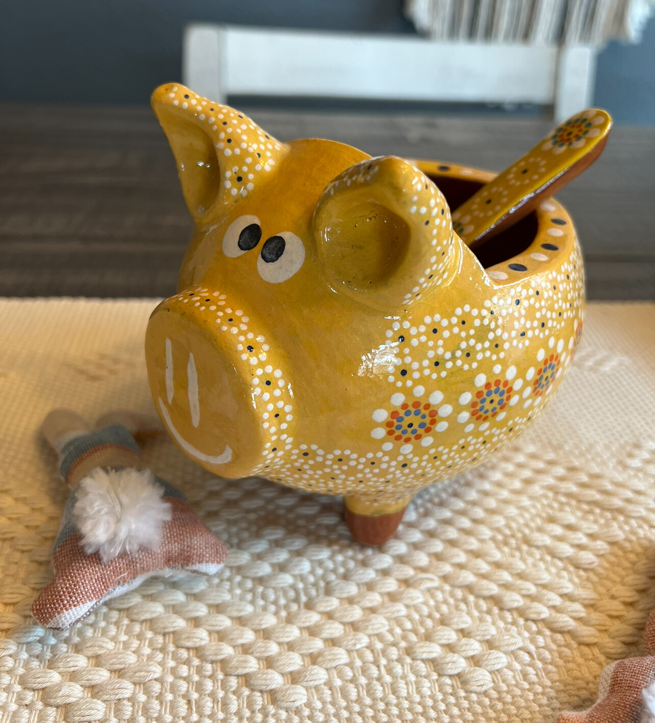 Cerdito Grande capula y cuchara Amarillo