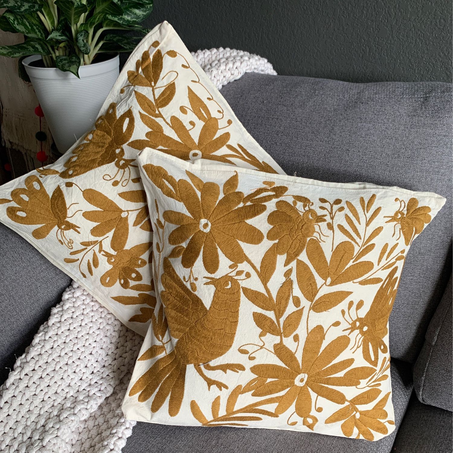 Set de cojines Tenango, (2)Otomi color ocre 
