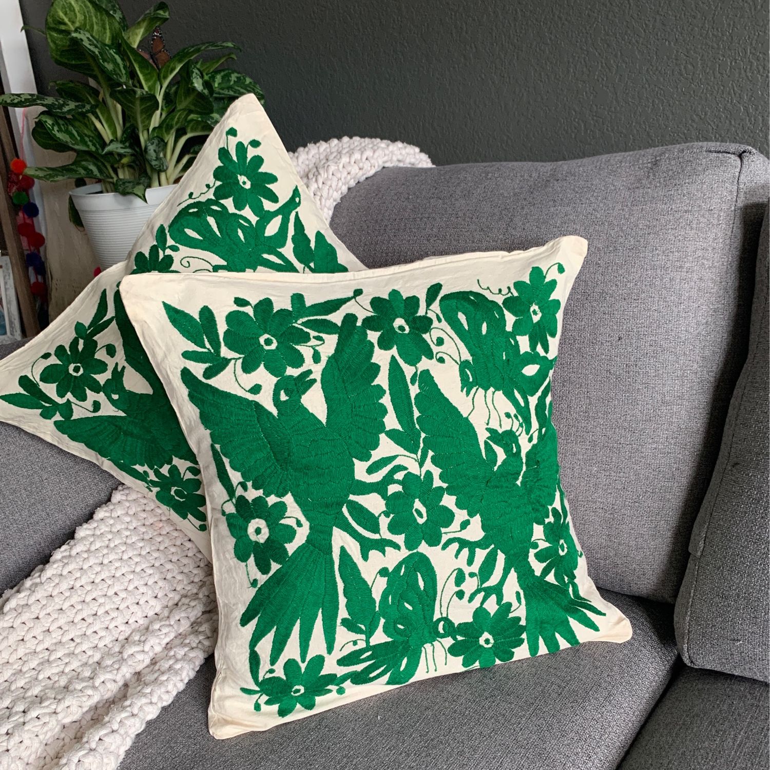 Set de cojines Tenango, (2)Otomi color verde