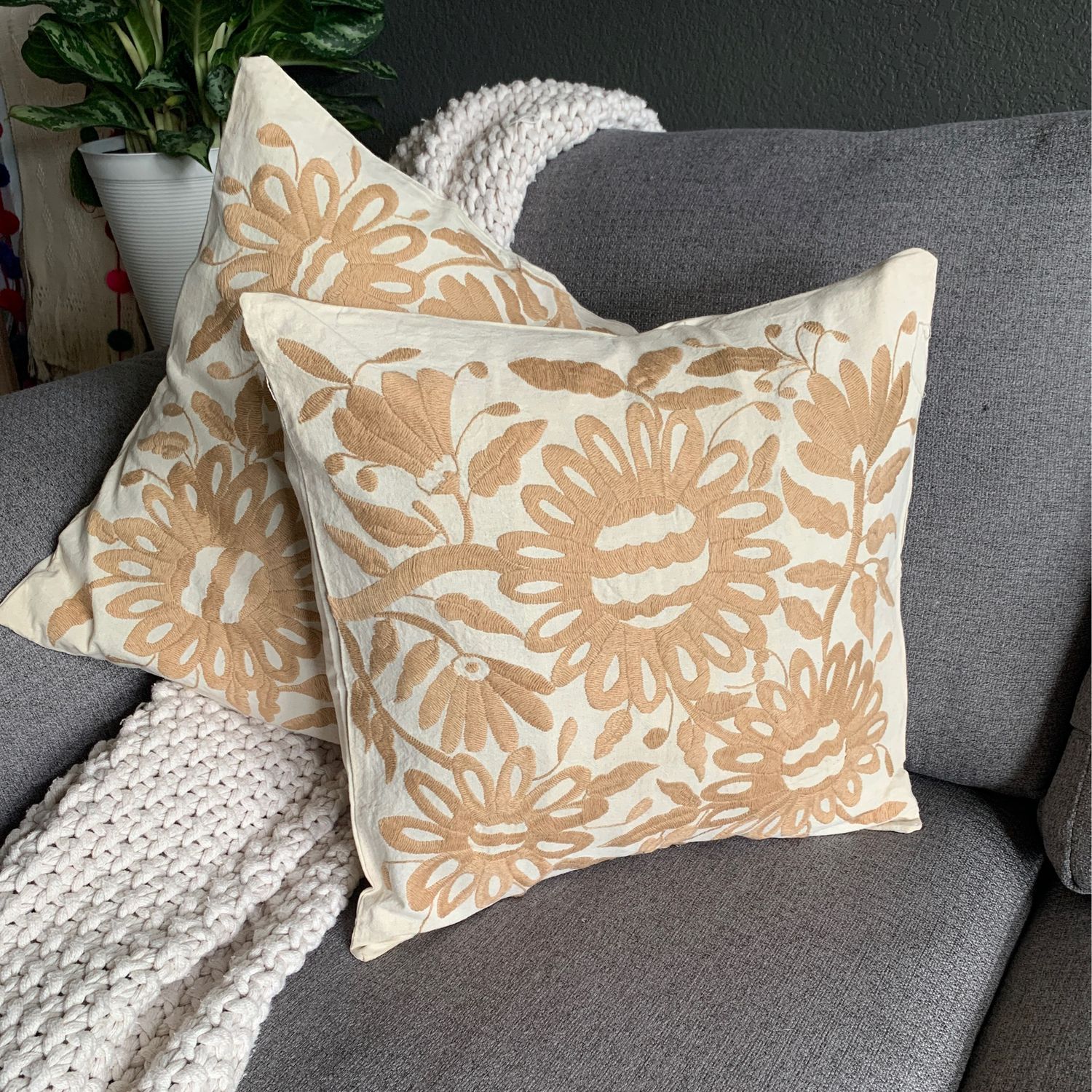 Set de cojines Tenango, (2)Otomi color beige 