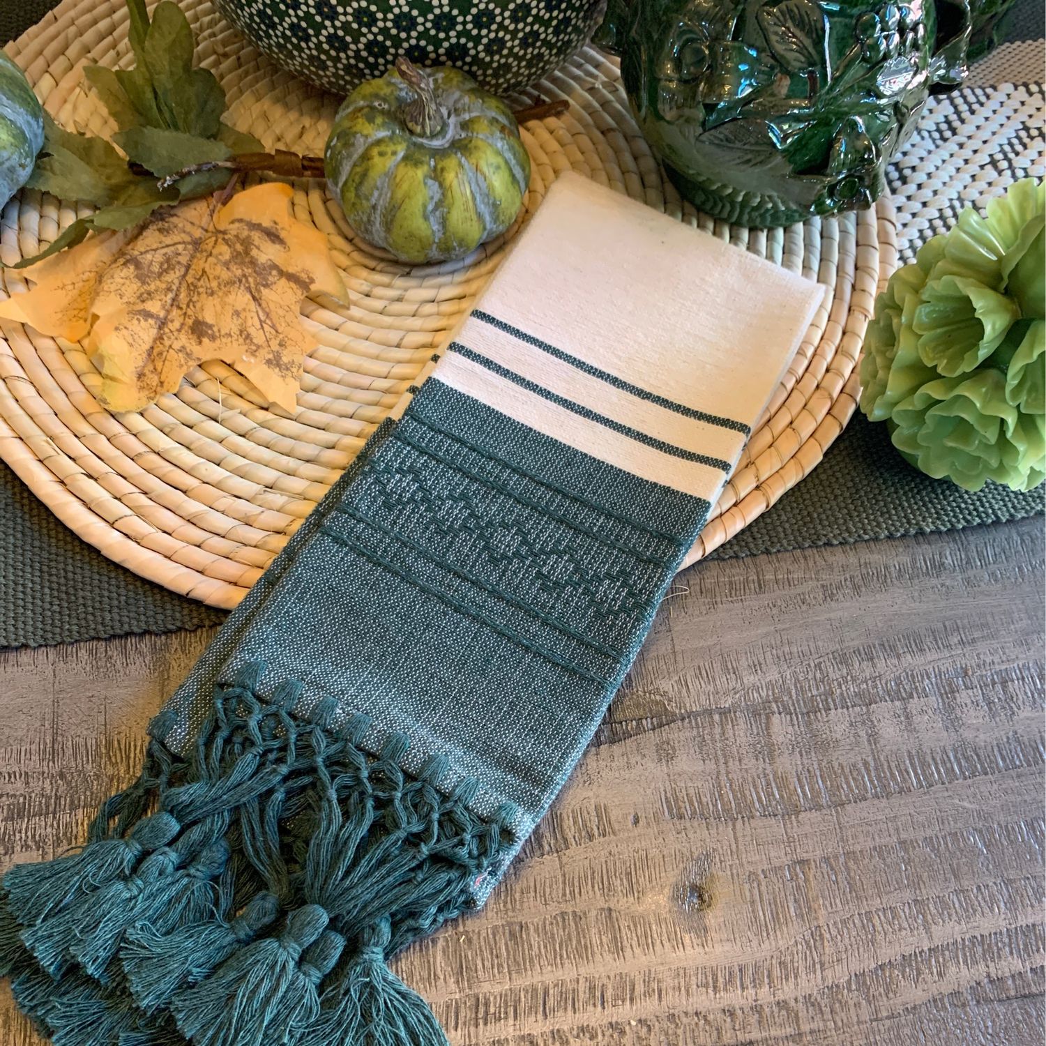 Servilleta Verde con beige set 2