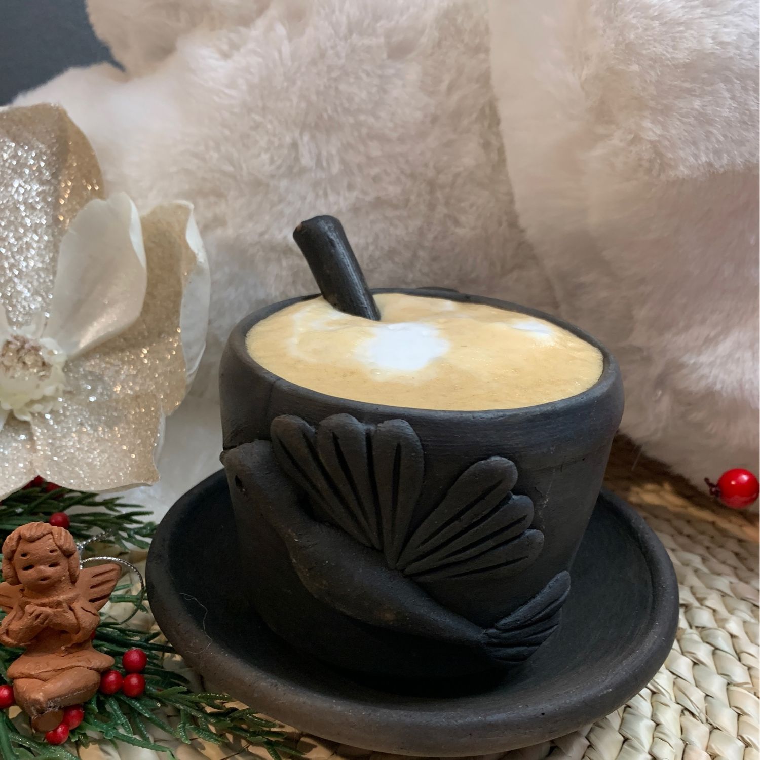 Taza  colibrí  Ahumada con plato y cucharita 