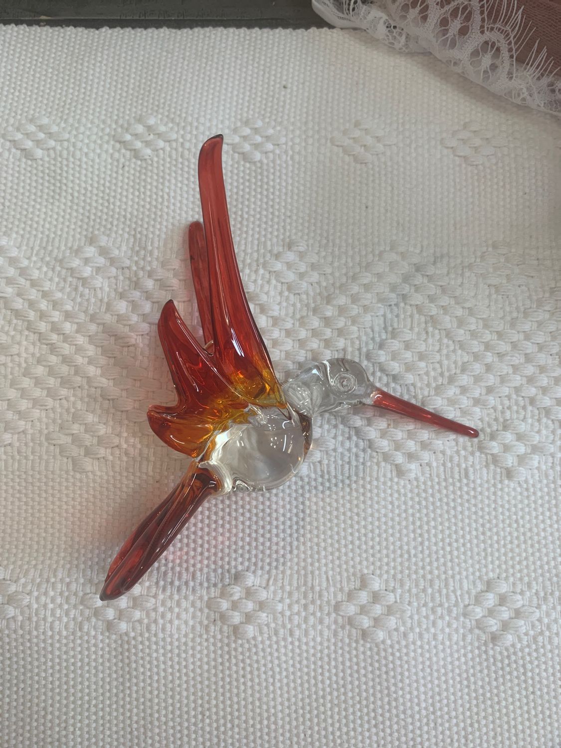 Colibrí de Vidrio Soplado Grande Rojo Naranja 🍊 
