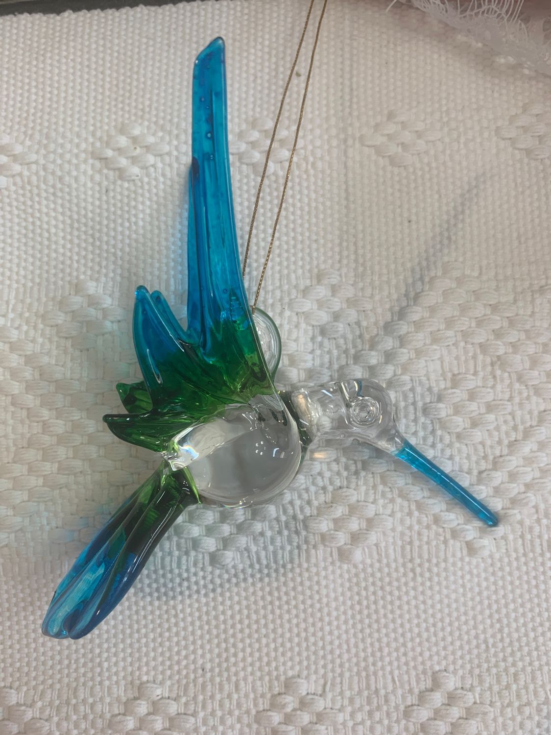 Colibrí de Vidrio Soplado Grande verde aqua  