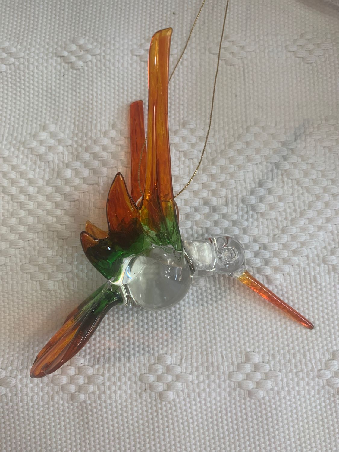 Colibrí de Vidrio Soplado Grande verde  Naranja 🍊 