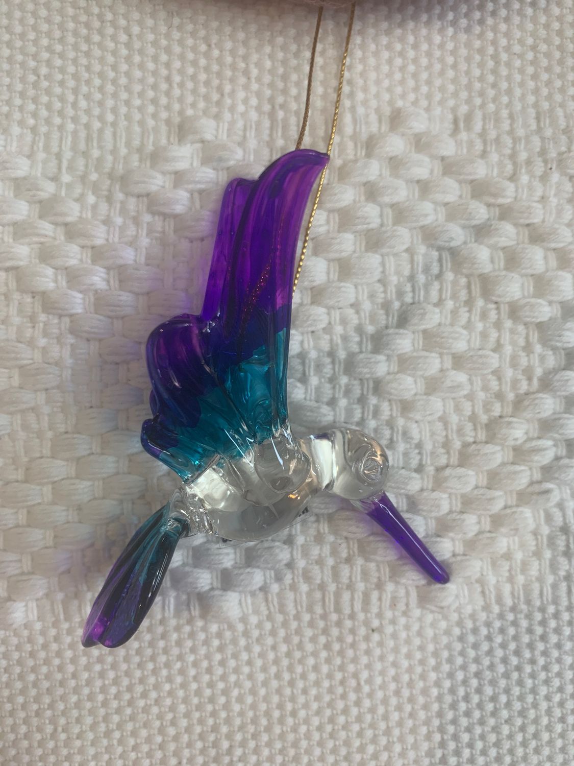 Colibrí de Vidrio Soplado Mediano morado azul 