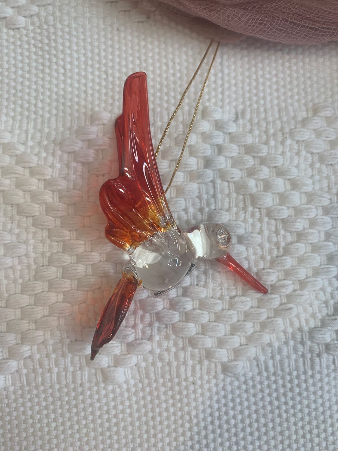 Colibrí de Vidrio Soplado Mediano rojo  y naranja 