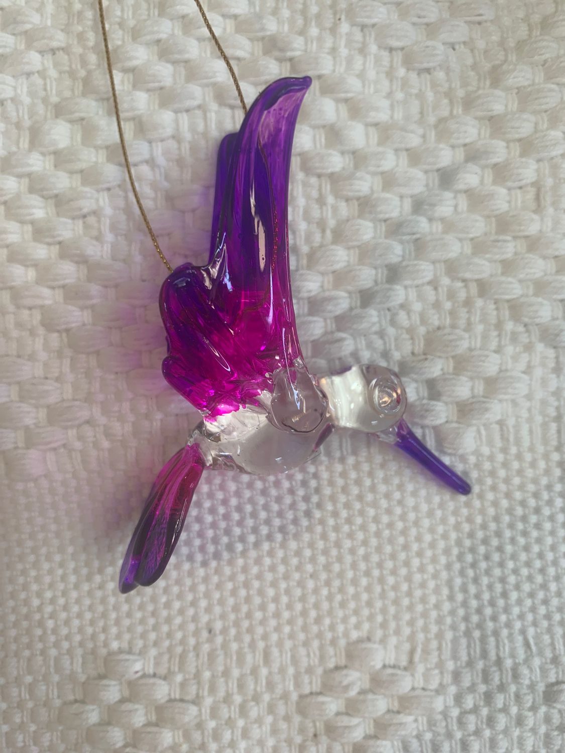 Colibrí de Vidrio Soplado Mediano morado y rosa 