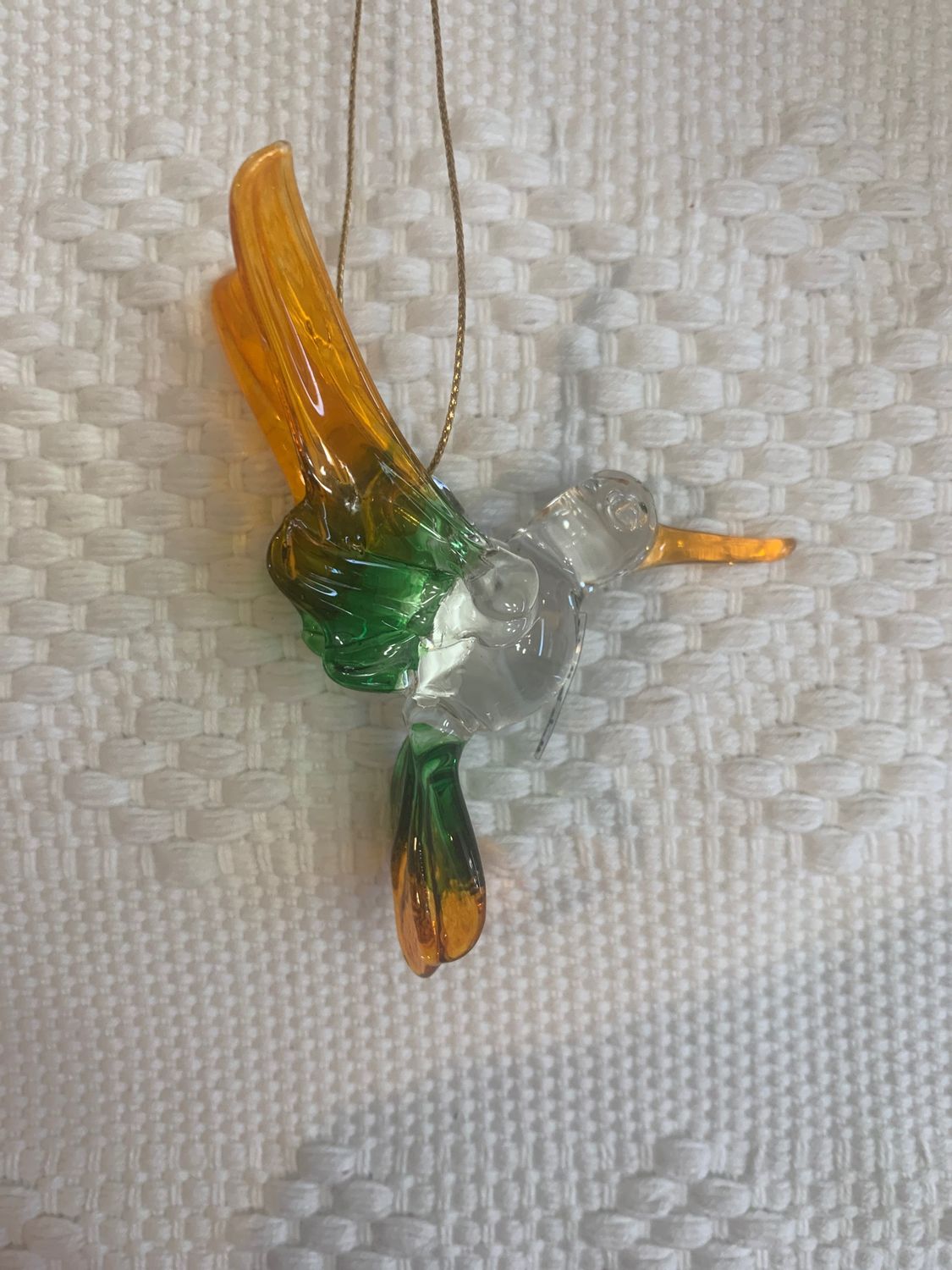 Colibrí de Vidrio Soplado Mediano naranja y verde 