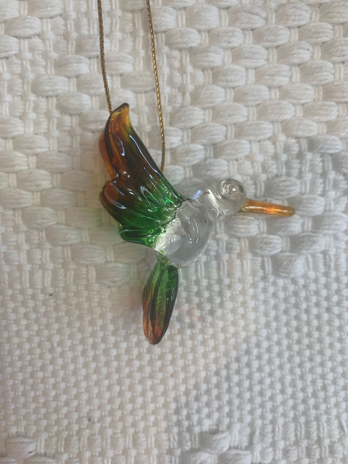 Colibrí de Vidrio Chico naranja verde 