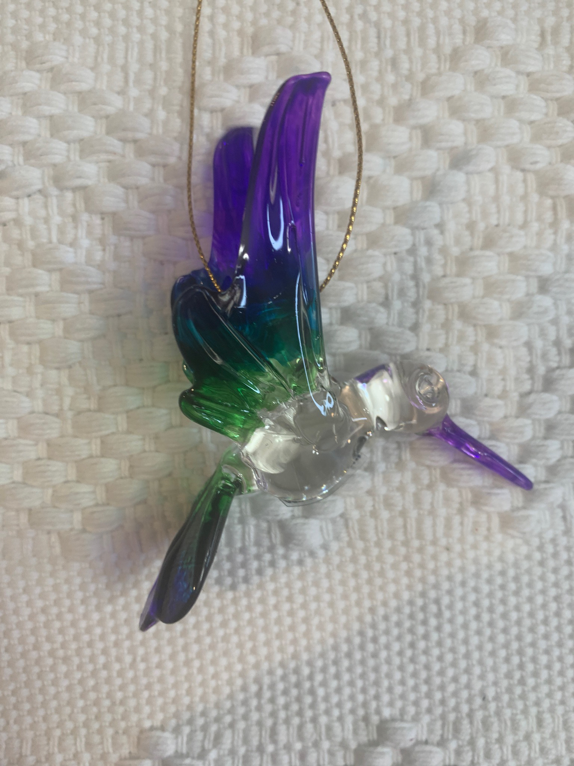 Colibrí de Vidrio Soplado Mediano morado azul y verde