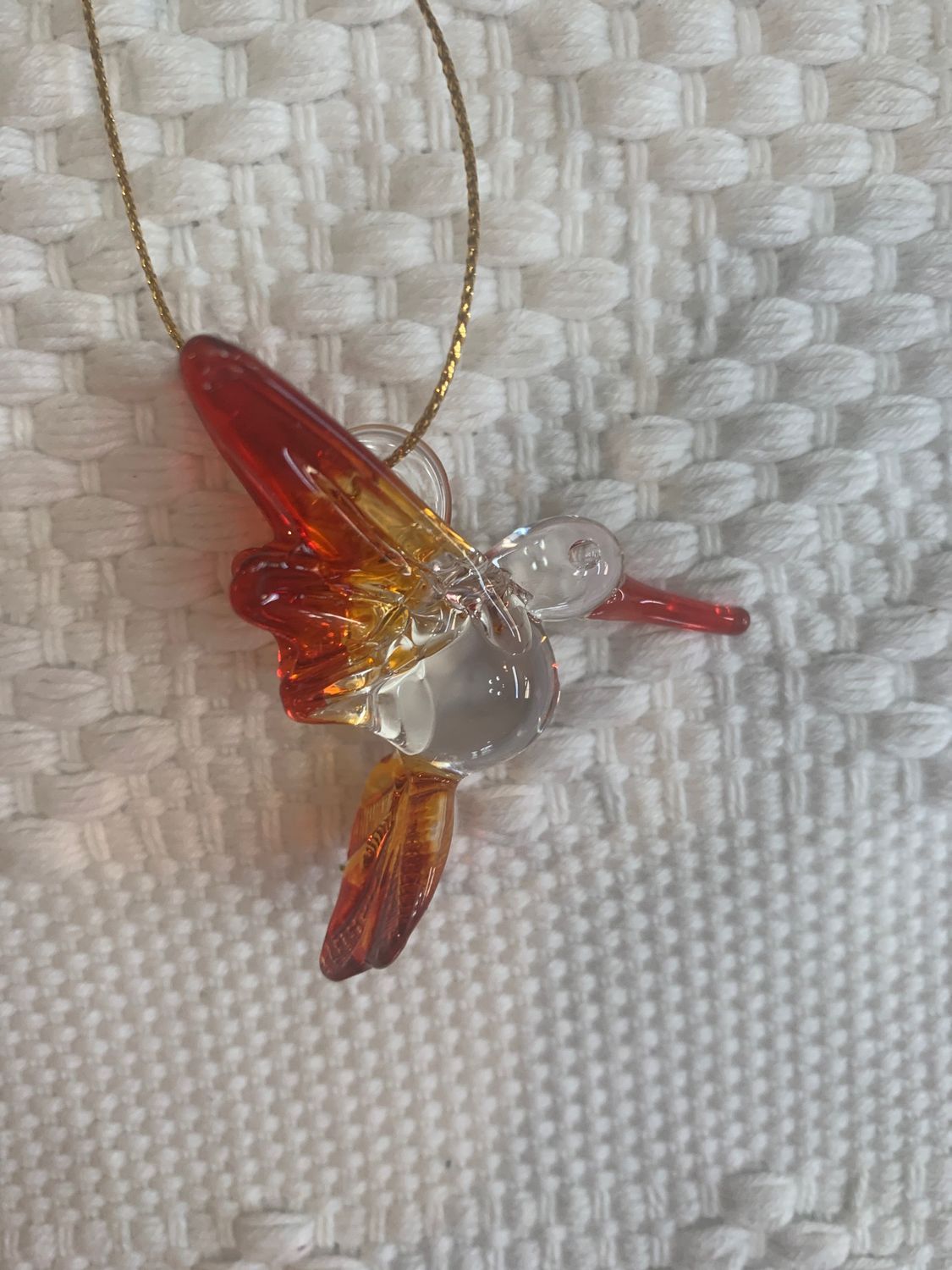 Colibrí de Vidrio Chico rojo y naranja 