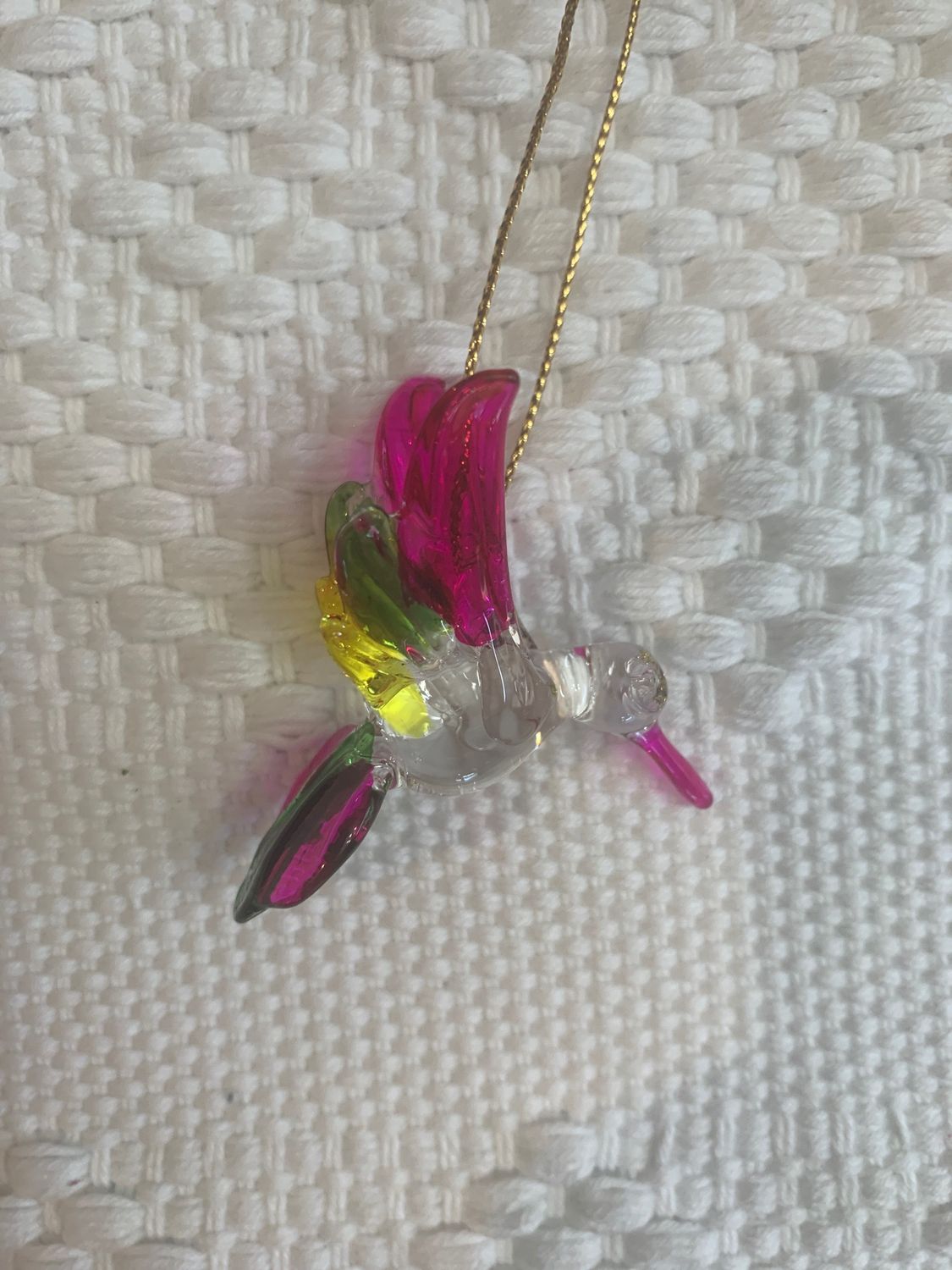 Colibrí de Vidrio Chico rosa verde amarillo 