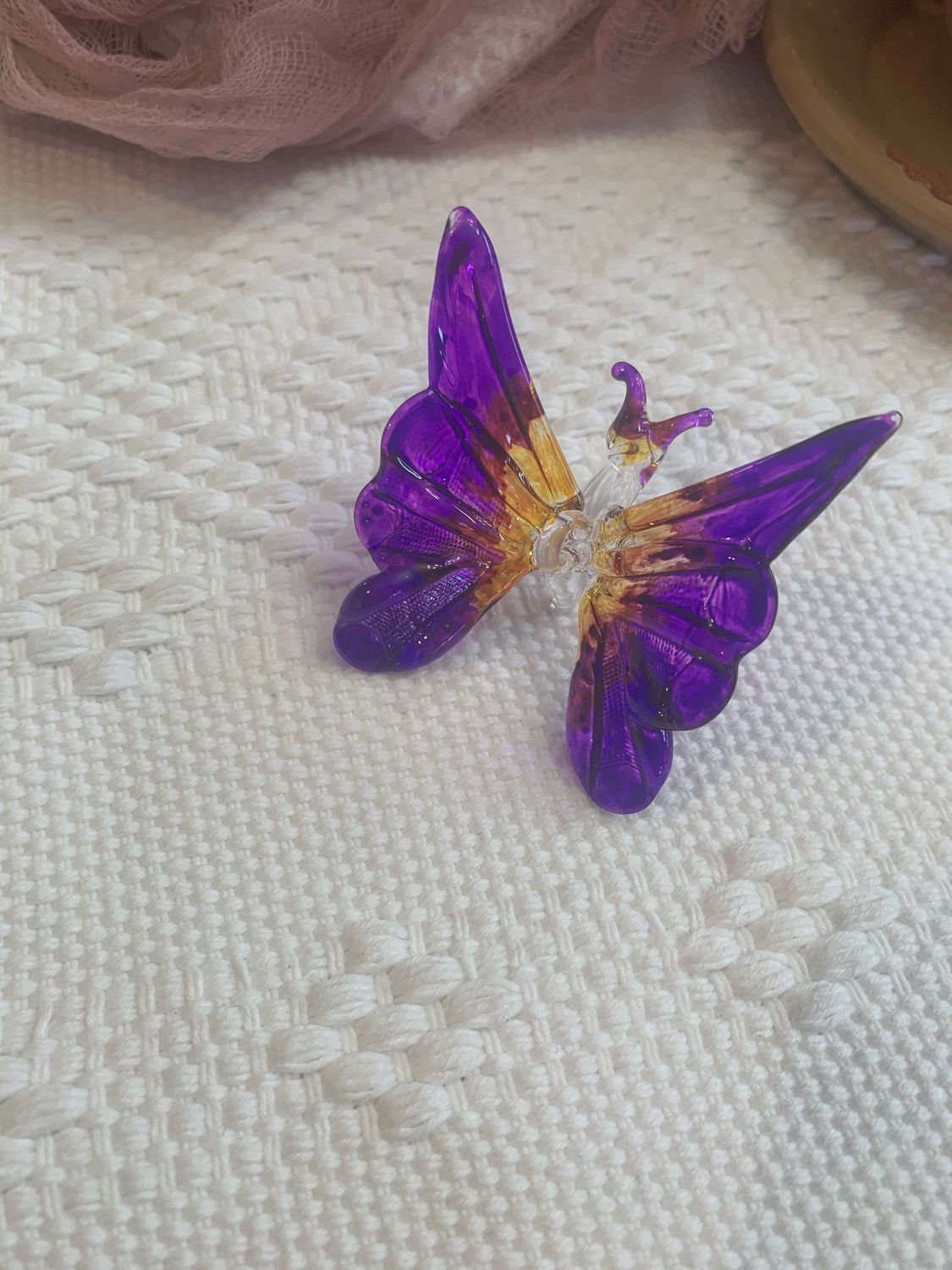 Mariposa Vidrio Soplado morado naranja 