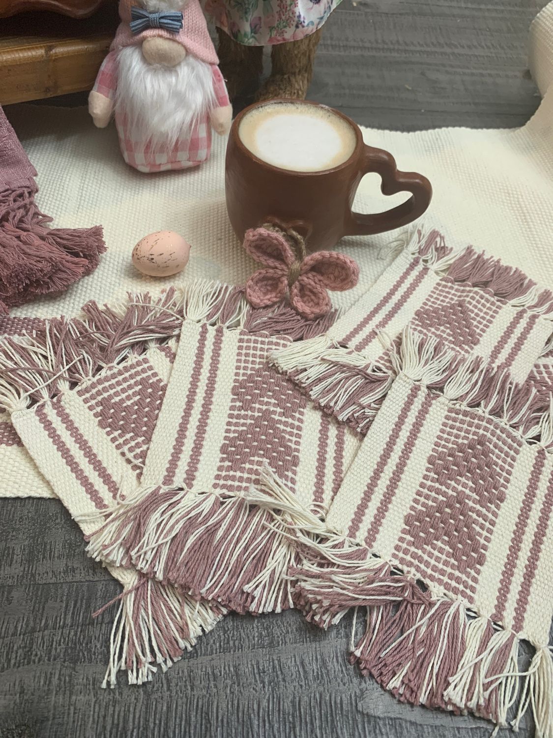 Porta Vasos set 4 corazón Palo de Rosa 