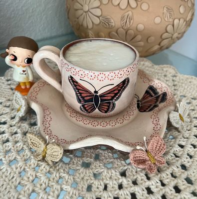 Set Monarca Taza y Plato Florecita color Rosa