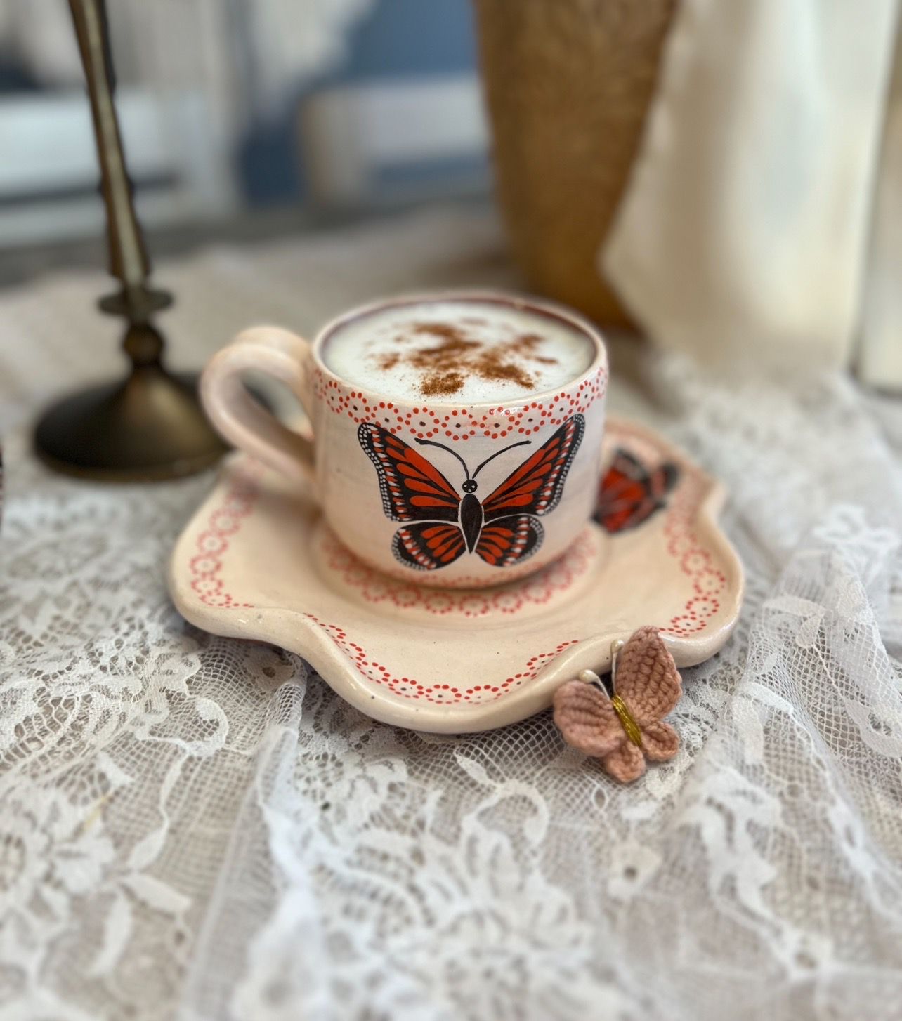 Set Monarca Taza y Plato Florecita color Naranja 