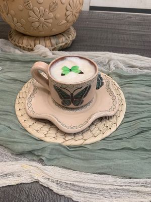 Set Monarca Taza y Plato Florecita color Esmeralda 